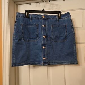 Classic Blue Denim Mini Skirt with Button Front XL
